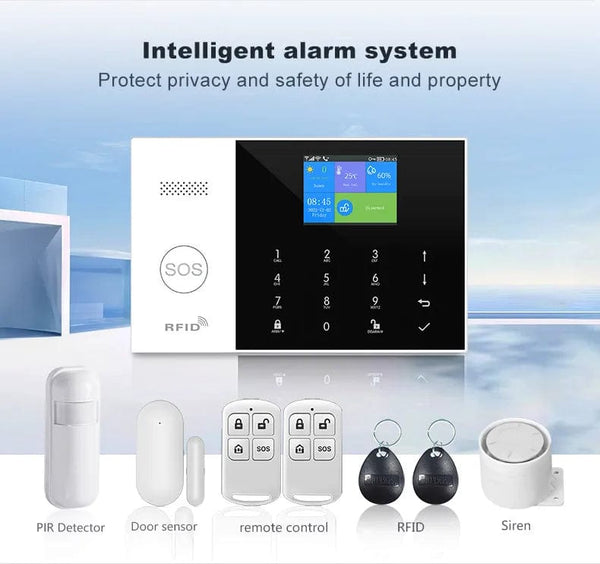 Planet Gates O / EU Plug PGST Residential Tuya Smart Gsm Wifi Alarm System for Home Wireless Security Alarm House Smart Life App Control work with ALexa