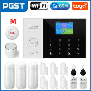 Planet Gates O / EU Plug PGST Residential Tuya Smart Gsm Wifi Alarm System for Home Wireless Security Alarm House Smart Life App Control work with ALexa