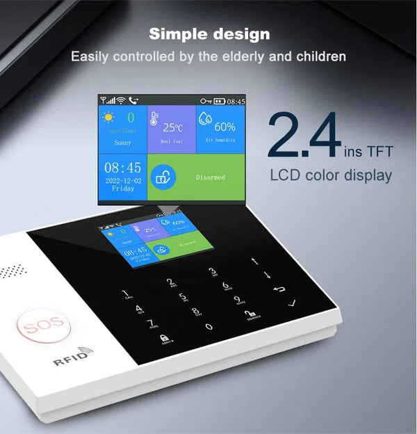 Planet Gates O / EU Plug PGST Residential Tuya Smart Gsm Wifi Alarm System for Home Wireless Security Alarm House Smart Life App Control work with ALexa