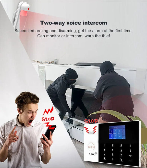 Planet Gates O / EU Plug PGST Residential Tuya Smart Gsm Wifi Alarm System for Home Wireless Security Alarm House Smart Life App Control work with ALexa