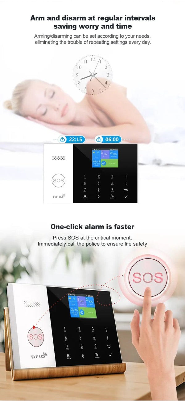 Planet Gates O / EU Plug PGST Residential Tuya Smart Gsm Wifi Alarm System for Home Wireless Security Alarm House Smart Life App Control work with ALexa