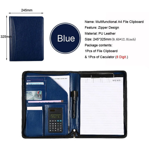 Planet Gates O Folder Calculator University A4 Leather Portfolio Folder for Document Holder Desk Organizer Man Executive Briefcase Zippered Calculator for Office