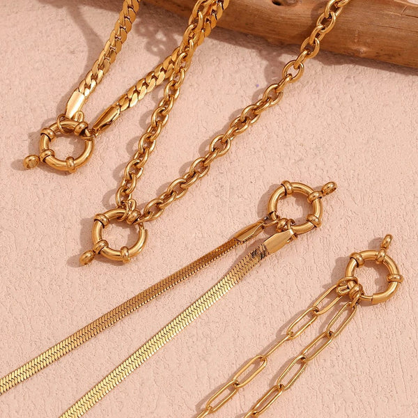 Planet Gates O-shaped Chain E.B.belle Blade Chain Paper Clip Chain O-shaped Chain spring Buckle Pendant Necklace 18K Gold Plated 316L Stainless Steel