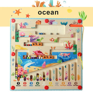 Planet Gates ocean Magnetic Color and Number Maze Montessori Toys Wooden Puzzle Activity Board Learning Puzzle Counting Matching Toys for Toddlers