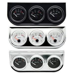 Planet Gates Oil Temp Oil Pressure Volt Gauge 52mm 3 in 1 Triple Gauge Kit Black/Chrome Bezel Black/White Face With Temp&Pressure Sensor