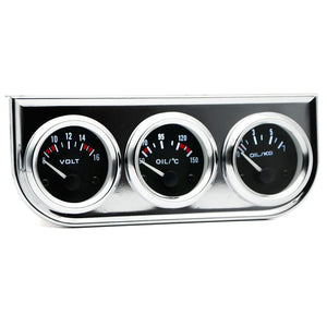 Planet Gates Oil Temp Oil Pressure Volt Gauge 52mm 3 in 1 Triple Gauge Kit Black/Chrome Bezel Black/White Face With Temp&Pressure Sensor
