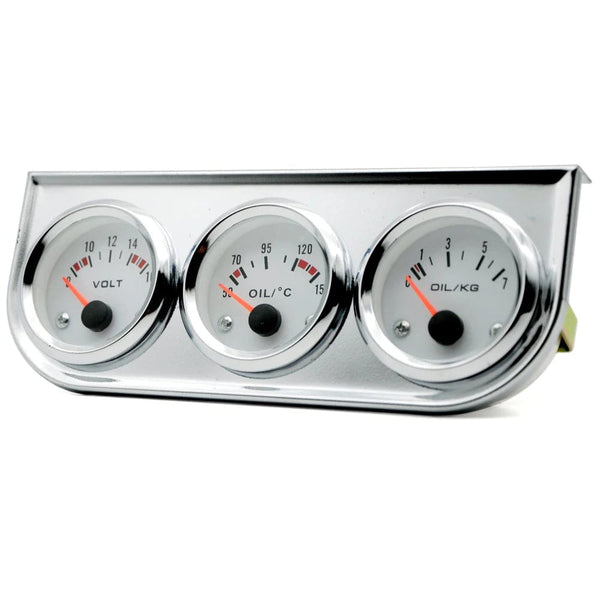 Planet Gates Oil Temp Oil Pressure Volt Gauge 52mm 3 in 1 Triple Gauge Kit Black/Chrome Bezel Black/White Face With Temp&Pressure Sensor