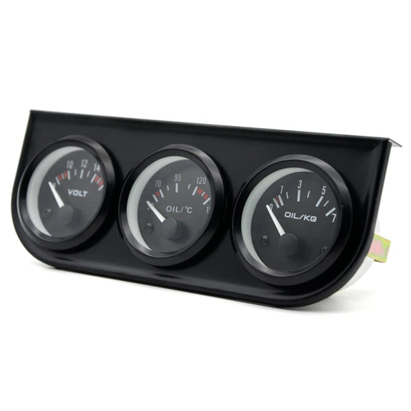 Planet Gates Oil Temp Oil Pressure Volt Gauge 52mm 3 in 1 Triple Gauge Kit Black/Chrome Bezel Black/White Face With Temp&Pressure Sensor