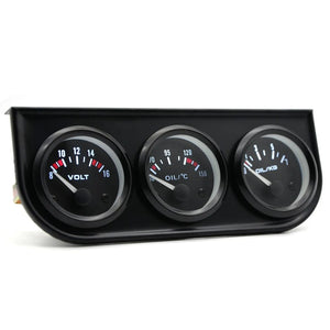 Planet Gates Oil Temp Oil Pressure Volt Gauge 52mm 3 in 1 Triple Gauge Kit Black/Chrome Bezel Black/White Face With Temp&Pressure Sensor
