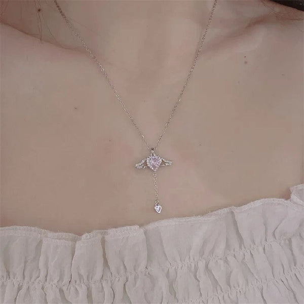 Planet Gates OIMG 316L Stainless Steel Gold Color Cupid Angel's Wings Pendant Necklace For Women Girls Clavicle Chain Party Jewelry Gift