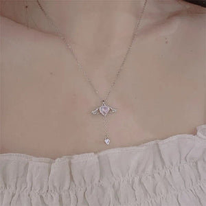 Planet Gates OIMG 316L Stainless Steel Gold Color Cupid Angel's Wings Pendant Necklace For Women Girls Clavicle Chain Party Jewelry Gift