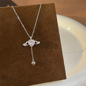 Planet Gates OIMG 316L Stainless Steel Gold Color Cupid Angel's Wings Pendant Necklace For Women Girls Clavicle Chain Party Jewelry Gift