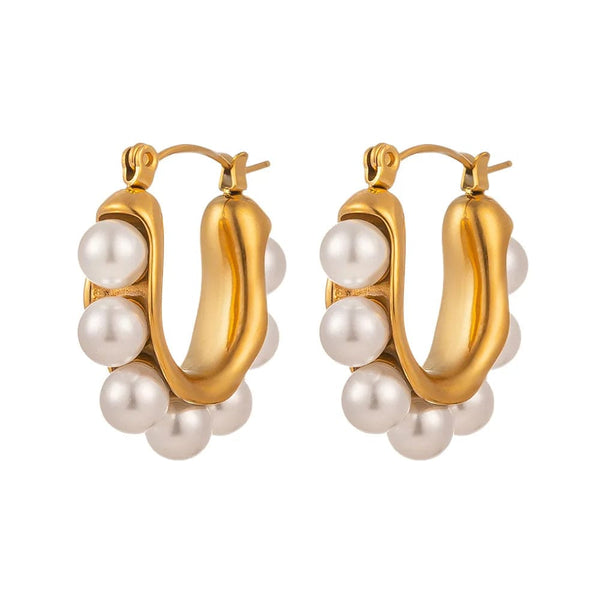 Planet Gates OIMG 316L Stainless Steel Gold Plated Temperament Gorgeous Imitation Pearl Hoop Earrings For Women Christmas Gift Waterproof
