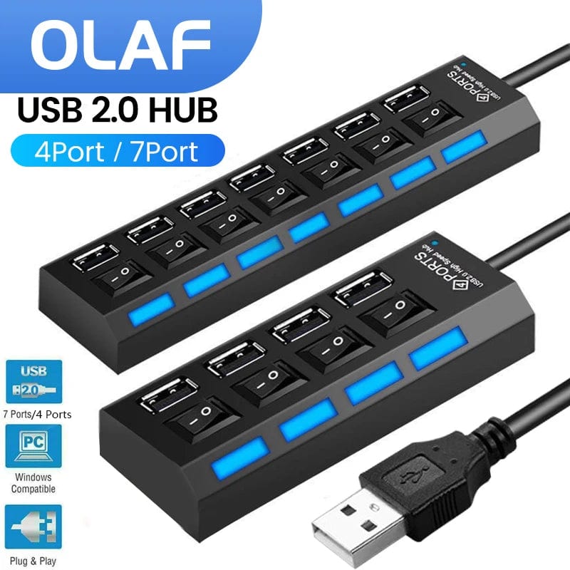 Planet Gates OLAF USB HUB 2.0 4/7 Port Multiple Expander USB 2.0 Hub with Switch Multi USB Splitter Hub Use Power Adapter Computer Accessorie