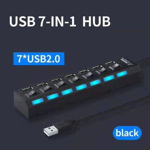 Planet Gates OLAF USB HUB 2.0 4/7 Port Multiple Expander USB 2.0 Hub with Switch Multi USB Splitter Hub Use Power Adapter Computer Accessorie