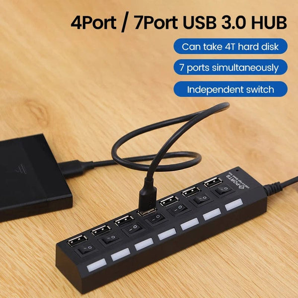 Planet Gates OLAF USB HUB 2.0 4/7 Port Multiple Expander USB 2.0 Hub with Switch Multi USB Splitter Hub Use Power Adapter Computer Accessorie