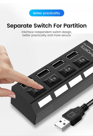 Planet Gates OLAF USB HUB 2.0 4/7 Port Multiple Expander USB 2.0 Hub with Switch Multi USB Splitter Hub Use Power Adapter Computer Accessorie