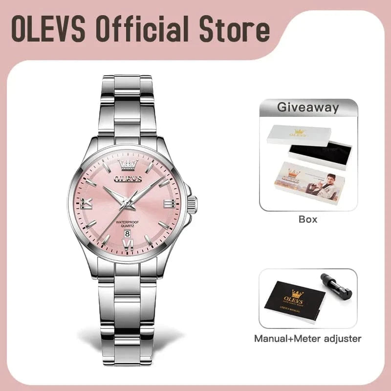 Planet Gates OLEVS 3668 Womens Watch Original Fashion Waterproof Luminous Stainless Steel Quartz Watch  Automatic Date Ladies Watches Box