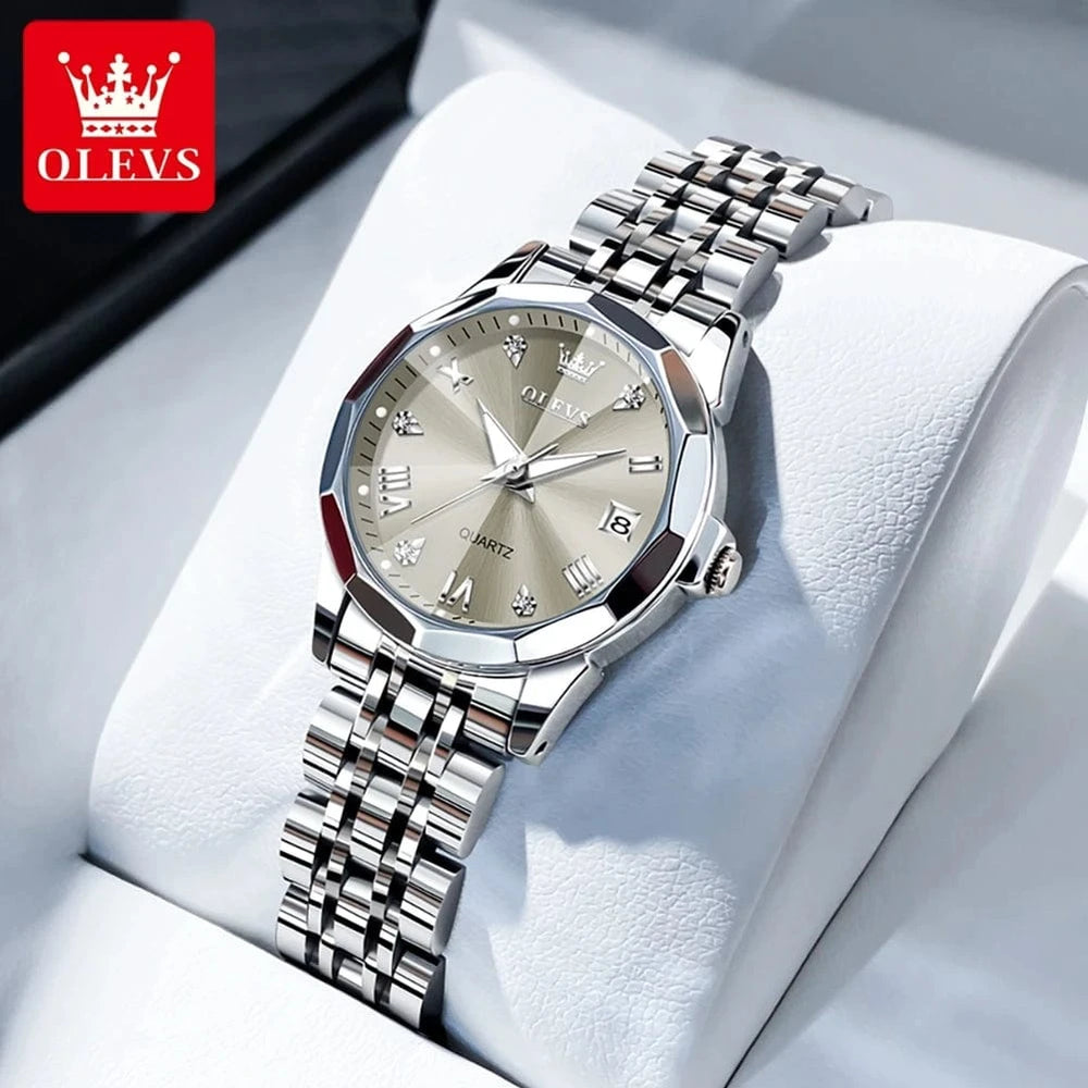 Planet Gates OLEVS Elegant Fashion Women's Watches Luxury Brand Original Quartz Watch for Ladies Waterproof Stainless Steel Luminous Date