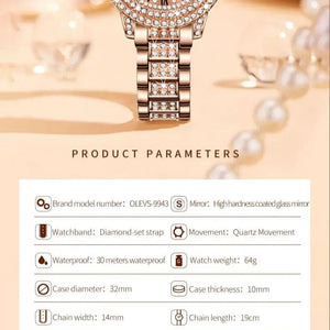 Planet Gates OLEVS Full Diamond Roman Dial Watch Women Luxury Elegant Stainless steel Waterproof High Quality Quartz Women's Watches 9943