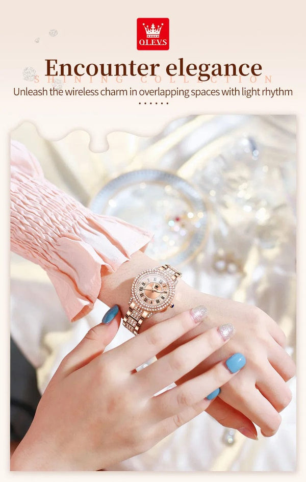 Planet Gates OLEVS Full Diamond Roman Dial Watch Women Luxury Elegant Stainless steel Waterproof High Quality Quartz Women's Watches 9943