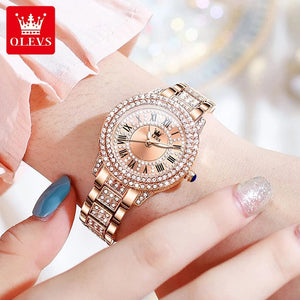 Planet Gates OLEVS Full Diamond Roman Dial Watch Women Luxury Elegant Stainless steel Waterproof High Quality Quartz Women's Watches 9943