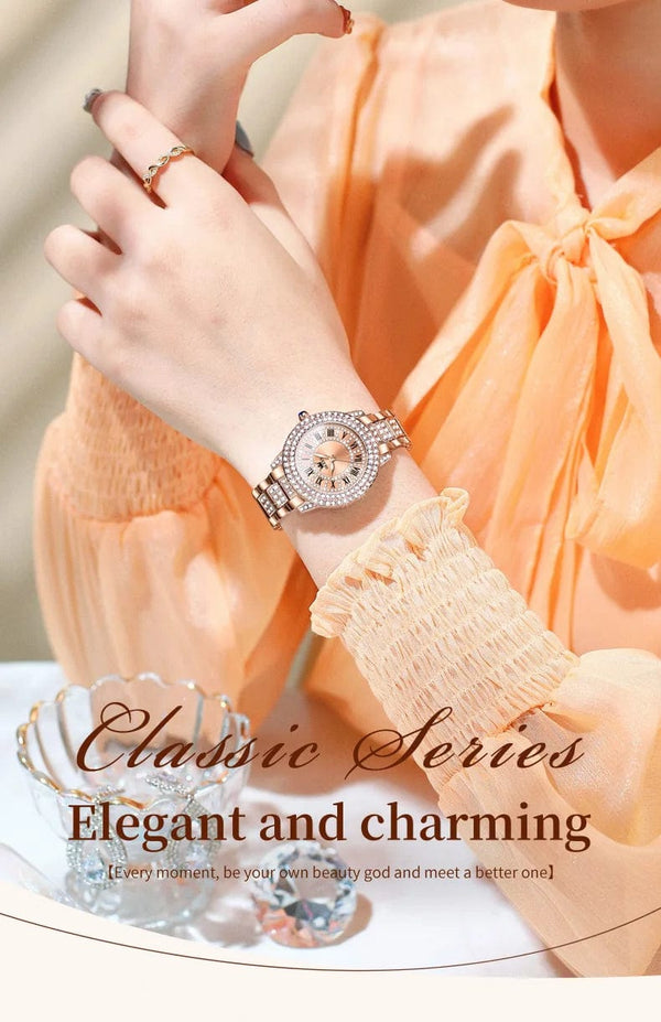 Planet Gates OLEVS Full Diamond Roman Dial Watch Women Luxury Elegant Stainless steel Waterproof High Quality Quartz Women's Watches 9943