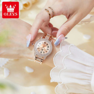 Planet Gates OLEVS Full Diamond Roman Dial Watch Women Luxury Elegant Stainless steel Waterproof High Quality Quartz Women's Watches 9943