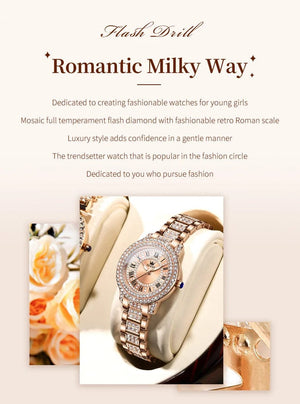 Planet Gates OLEVS Full Diamond Roman Dial Watch Women Luxury Elegant Stainless steel Waterproof High Quality Quartz Women's Watches 9943