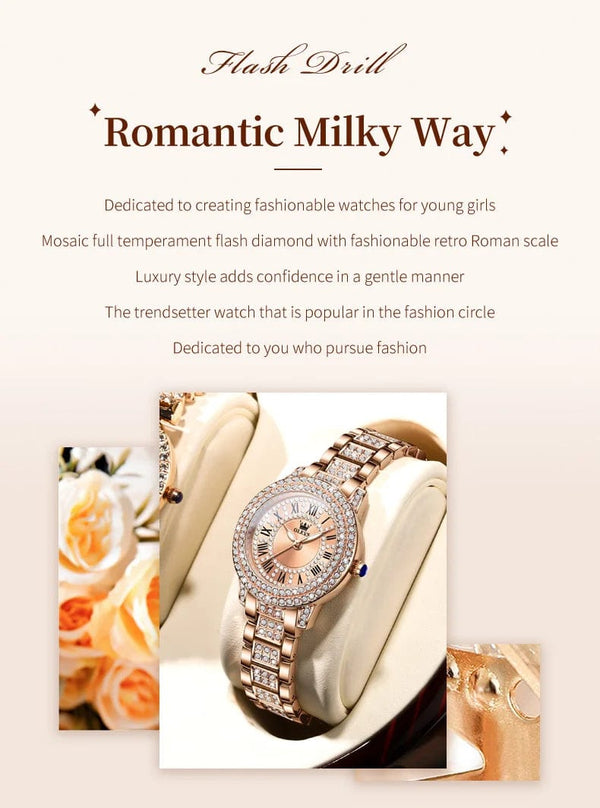 Planet Gates OLEVS Full Diamond Roman Dial Watch Women Luxury Elegant Stainless steel Waterproof High Quality Quartz Women's Watches 9943