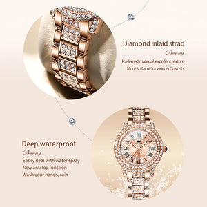 Planet Gates OLEVS Full Diamond Roman Dial Watch Women Luxury Elegant Stainless steel Waterproof High Quality Quartz Women's Watches 9943