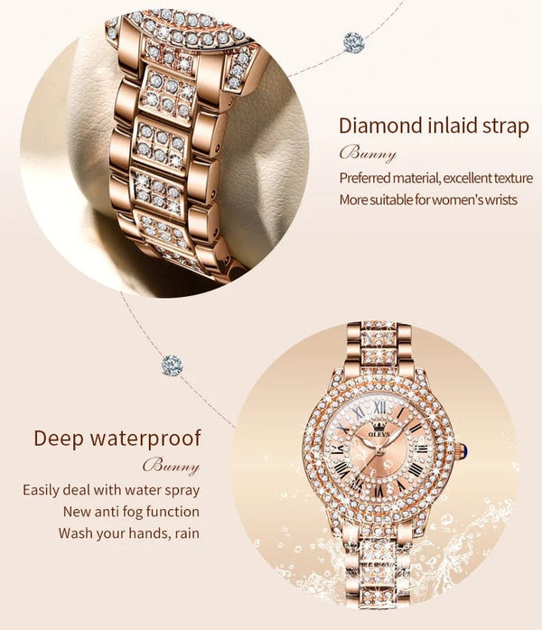 Planet Gates OLEVS Full Diamond Roman Dial Watch Women Luxury Elegant Stainless steel Waterproof High Quality Quartz Women's Watches 9943