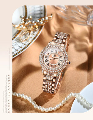 Planet Gates OLEVS Full Diamond Roman Dial Watch Women Luxury Elegant Stainless steel Waterproof High Quality Quartz Women's Watches 9943
