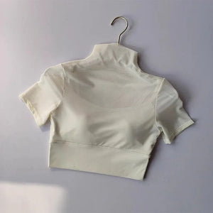 Planet Gates One Piece Cup with Chest Pad Mesh Short Sleeved Yoga Suit Training Tight Top Pilates Fitness Running Sports T-shirt Cloth