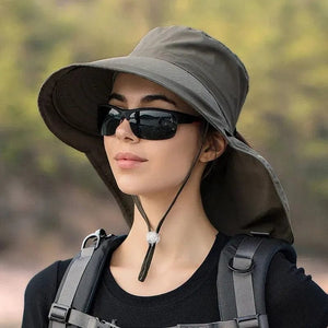 Planet Gates one size / Army green Summer Hats for Women Outdoor UV Anti Neck Protection Sun Visors for Lady Fishing Hiking Wide Brim Shawl Sunscreen Ponytail Cap