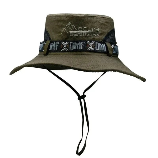 Planet Gates one size / Army green Summer Men Bucket Hat Outdoor UV Protection Wide Brim Panama Safari Hunting Hiking Hat Mesh Fisherman Hat Beach Sunscreen Cap