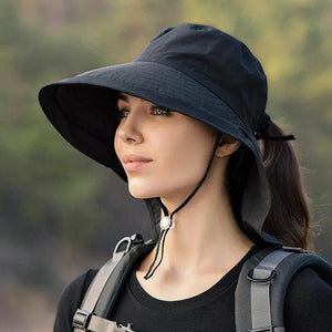 Planet Gates one size / black Summer Hats for Women Outdoor UV Anti Neck Protection Sun Visors for Lady Fishing Hiking Wide Brim Shawl Sunscreen Ponytail Cap