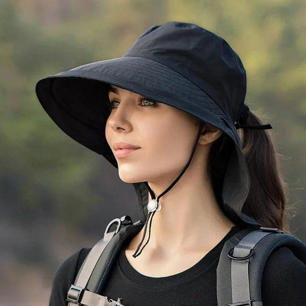 Planet Gates one size / black Summer Hats for Women Outdoor UV Anti Neck Protection Sun Visors for Lady Fishing Hiking Wide Brim Shawl Sunscreen Ponytail Cap
