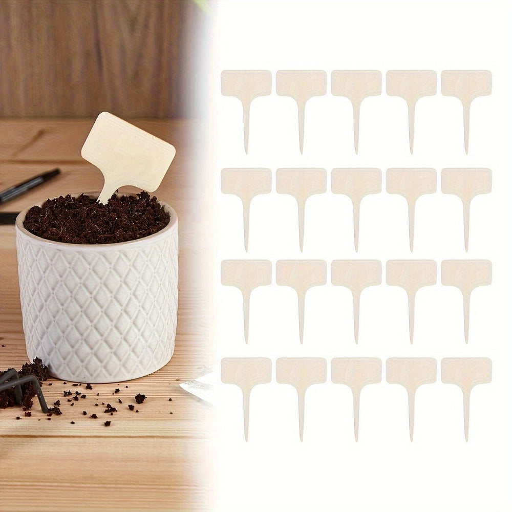 Planet Gates One Size Fits All 20pcs, Bamboo Plant Labels T-Type Wooden Plant Sign Tags Garden Markers For Seed Potted Herbs Flowers Vegetables (6 X 10 Cm)