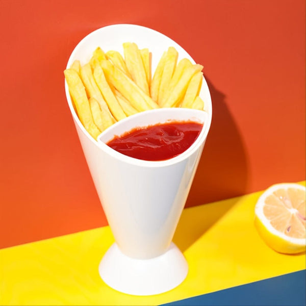 Planet Gates One Size Fits All / White 1PC French Fries Holder, Plastic Potato Chips Cup, Vegetable Salad Cup, Dessert Snack Cup, 16.0cm×8.99cm