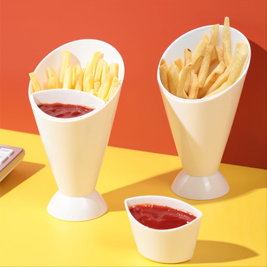 Planet Gates One Size Fits All / White 1PC French Fries Holder, Plastic Potato Chips Cup, Vegetable Salad Cup, Dessert Snack Cup, 16.0cm×8.99cm