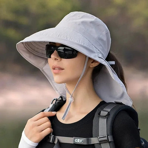 Planet Gates one size / Grey Summer Hats for Women Outdoor UV Anti Neck Protection Sun Visors for Lady Fishing Hiking Wide Brim Shawl Sunscreen Ponytail Cap