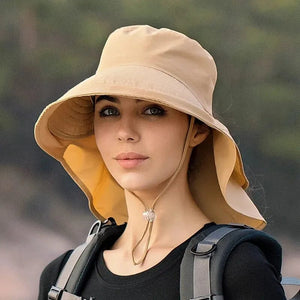 Planet Gates one size / Khaki Summer Hats for Women Outdoor UV Anti Neck Protection Sun Visors for Lady Fishing Hiking Wide Brim Shawl Sunscreen Ponytail Cap
