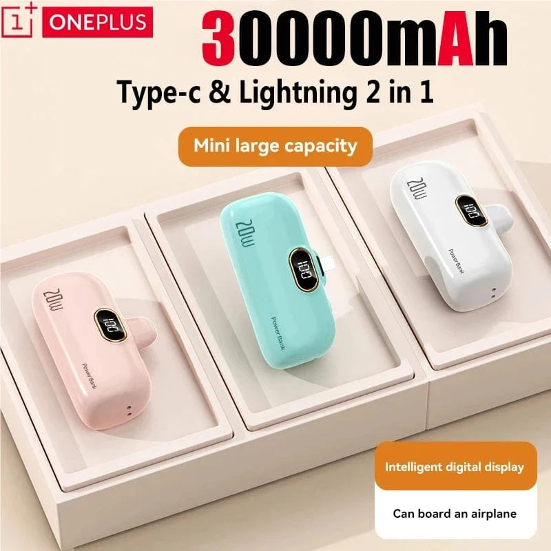 Planet Gates OnePlus 30000mAh Mini Portable Power Bank Capsule Mobile Power Supply Emergency External Battery Fast Charger For iPhone Xiaomi