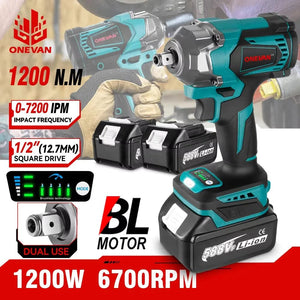 Planet Gates ONEVAN 1200N.M Brushless Electric Impact Wrench 1/2Inch Cordless Electric Screwdriver Wrench Power Tool For Makita 18V Battery