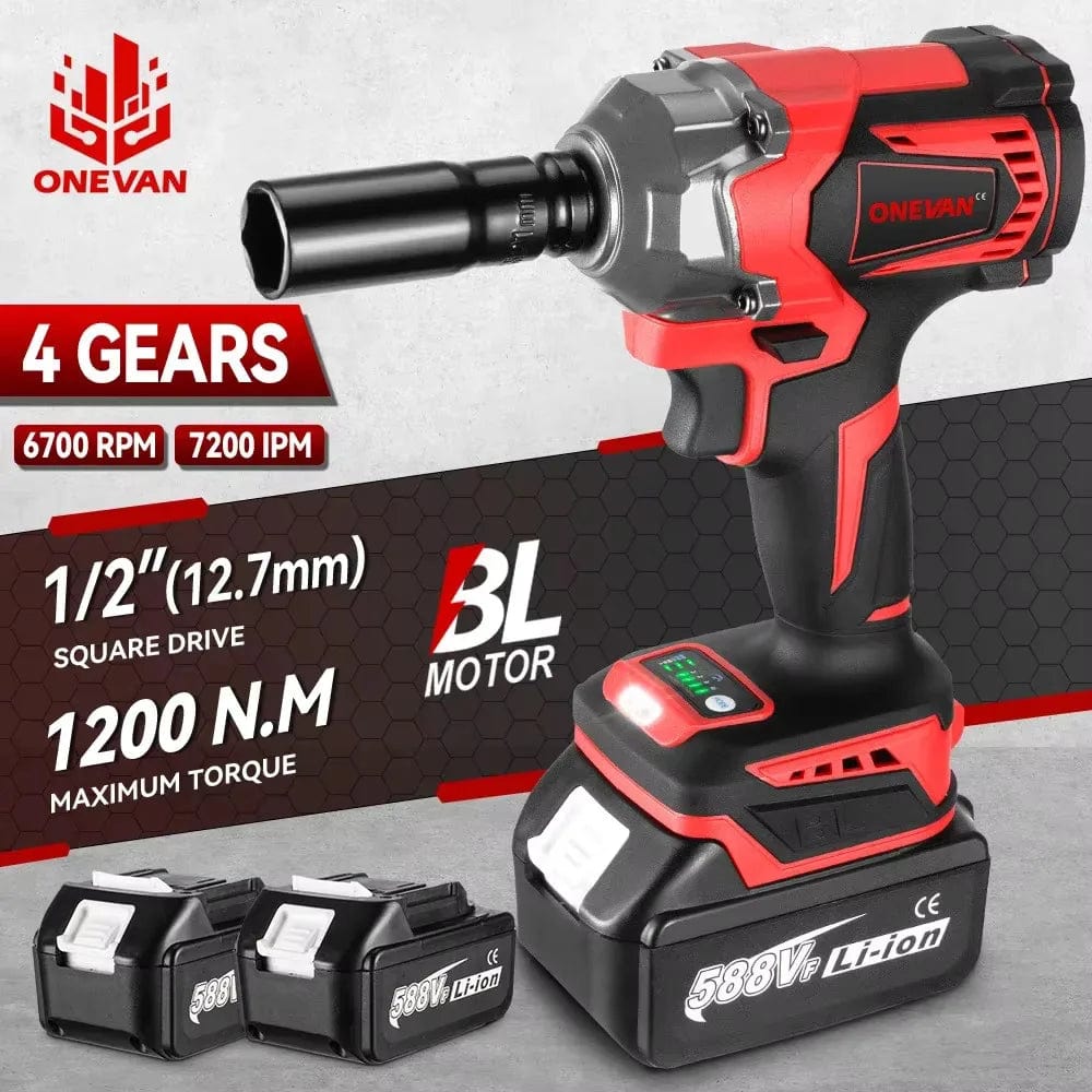Planet Gates ONEVAN 1200N.M Torque Brushless Electric Impact Wrench 1/2 Inch Cordless Wrench Screwdriver Power Tools For Makita 18V Battery