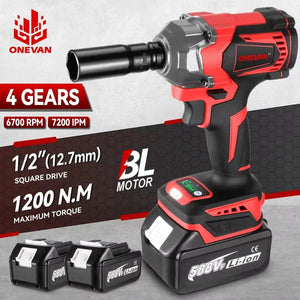 Planet Gates ONEVAN 1200N.M Torque Brushless Electric Impact Wrench 1/2 Inch Cordless Wrench Screwdriver Power Tools For Makita 18V Battery