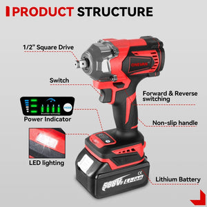 Planet Gates ONEVAN 1200N.M Torque Brushless Electric Impact Wrench 1/2 Inch Cordless Wrench Screwdriver Power Tools For Makita 18V Battery