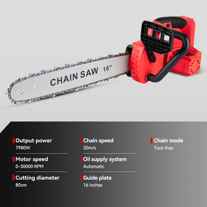 Planet Gates ONEVAN 16 Inch Brushless Electric Chainsaw 7980W Cordless Cutting Saw Woodworking Garden Pruning Power Tool For Makita battery