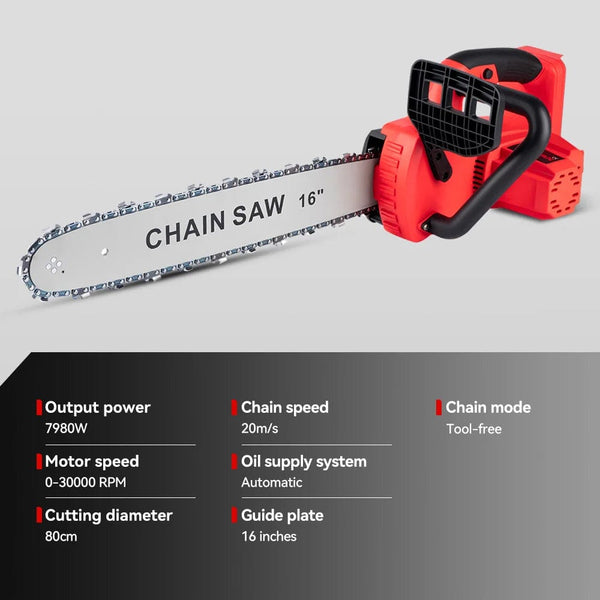 Planet Gates ONEVAN 16 Inch Brushless Electric Chainsaw 7980W Cordless Cutting Saw Woodworking Garden Pruning Power Tool For Makita battery